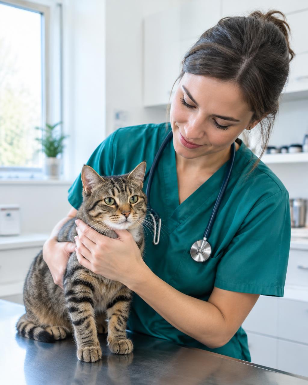 Veterinária da VittaVet cuidando de um gato